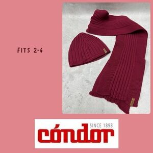 Condor Spanish knitted set Beanie hat and scarf kids size. Burgundy